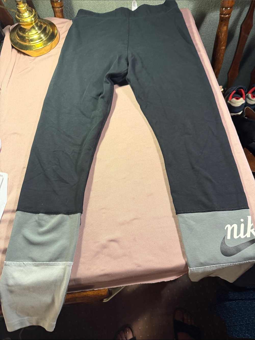 Nike Black Leggings with Gray Hem and Logo